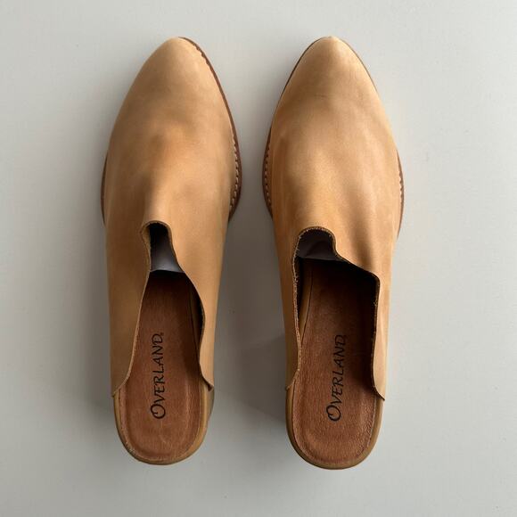 Overland Rayna NWOB Almond Toe Wood Heel Tan Nubuck Mule Shoe EU 40 US 9 9.5 - Picture 4 of 9